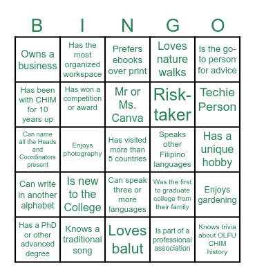 HUMAN BINGO Card