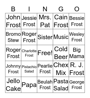 Frost Family Bingo Card
