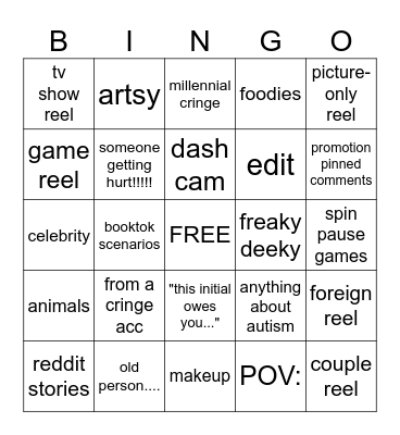 instagram reel bingo Card