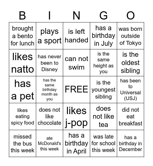 Find Some Who ... Bingo Card