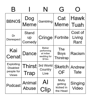 Tiktok Bingo Card