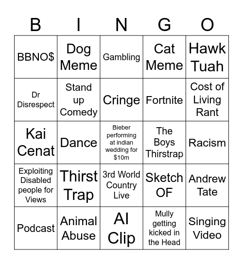 Tiktok Bingo Card