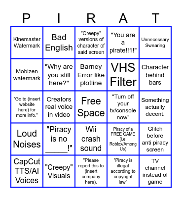 Anti Piracy Screen Bingo Card