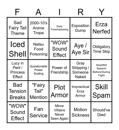 Fairy Tail Bingo Card