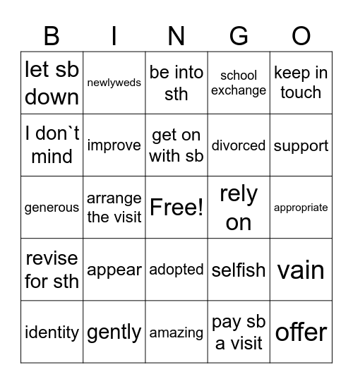 Word list Unit 1( High note 2) Bingo Card