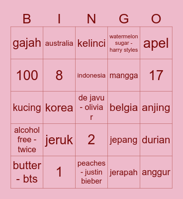 Elessa Bingo Card