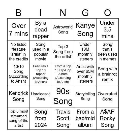 Spotify Bingo - Card 2 Bingo Card