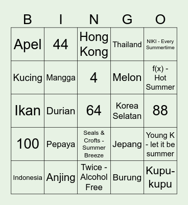 Aubrian Edvariel. Bingo Card