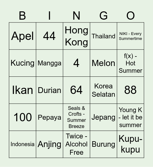 Aubrian Edvariel. Bingo Card