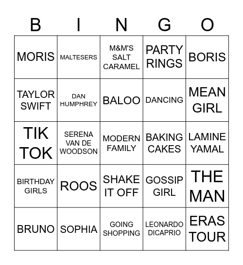 BIRTHDAY GIRLS Bingo Card