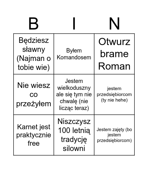 Leszek Roman Beef Bingo Card