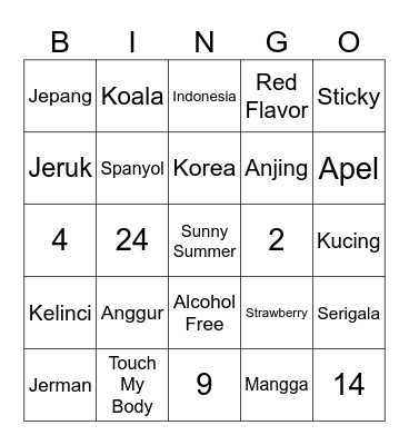 Shiza Bingo Card