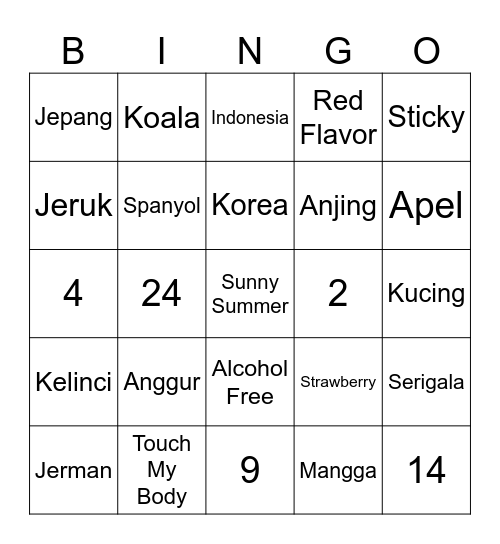 Shiza Bingo Card
