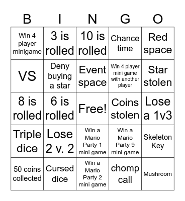Mario Party Superstars Bingo Card