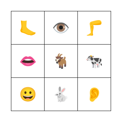 Animals & Body Parts BINGO Card