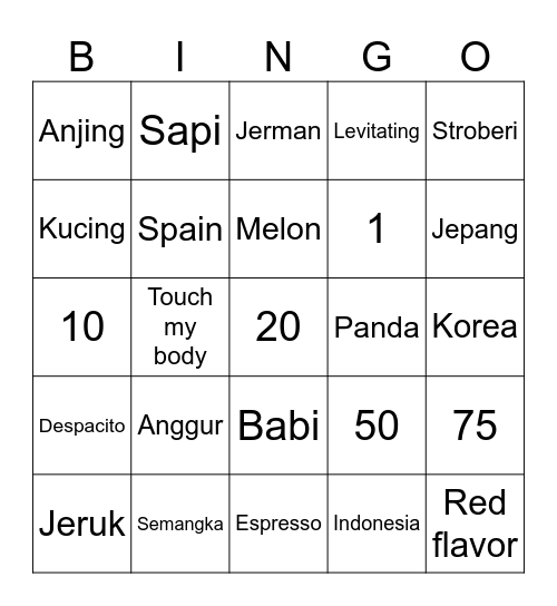 punya jean Bingo Card