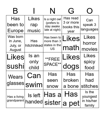 Find Someone Who Bingo Card