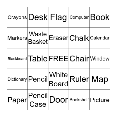 Things in the Classroom Bingo Card