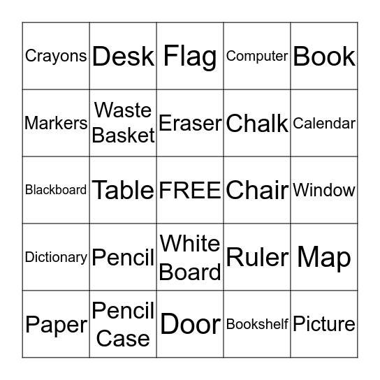 Things in the Classroom Bingo Card