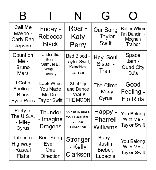 Music Bingo Card