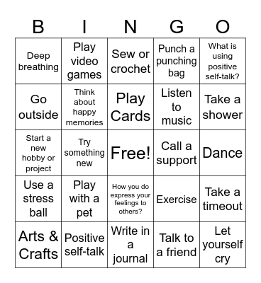 Coping Skills Bingo Card