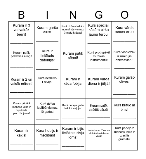 Kāzu bingo Card