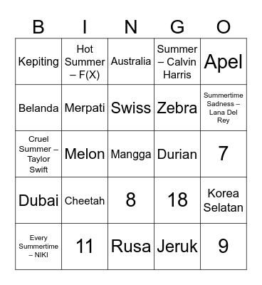 Zivanka's Bingo Card