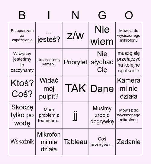 Tymczasem na zdalnych - zagraj w bingo! Bingo Card