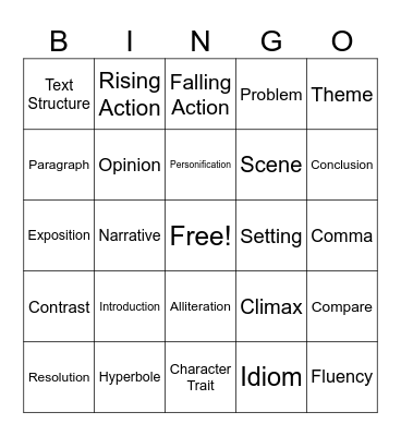 ELA Bingo Card