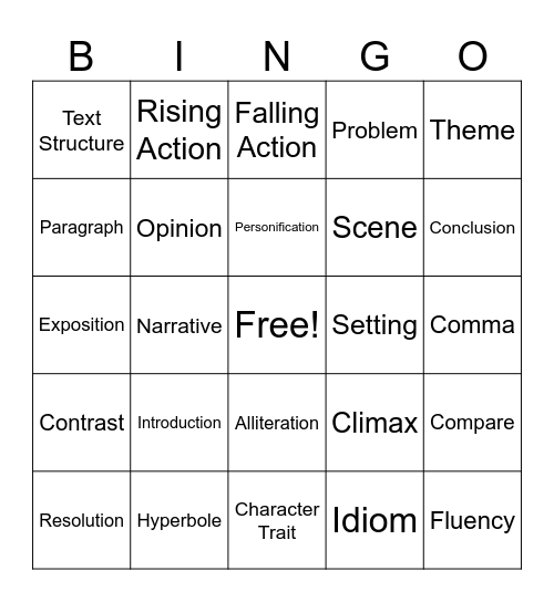 ELA Bingo Card