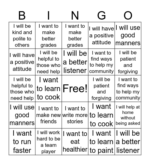 What's Important to Me?  Bingo Card