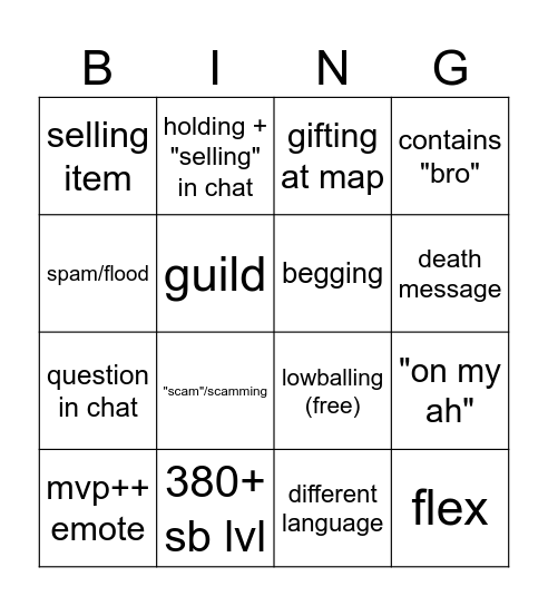 #1 Skyblock Hub Bingo Card