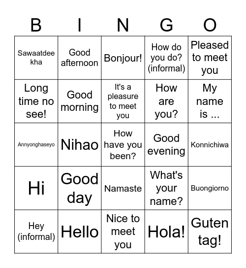 Greeting! Bingo Card