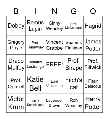 Harry Potter Bingo Card