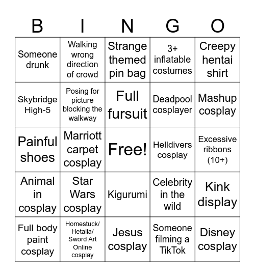 DragonCon Bingo Card