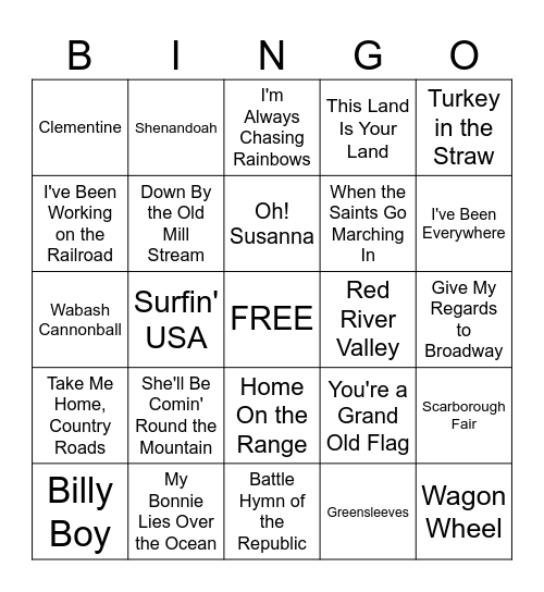 Folk & Patriotic Bingo Card