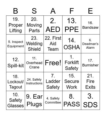 JulyFest - Safety Bingo Card