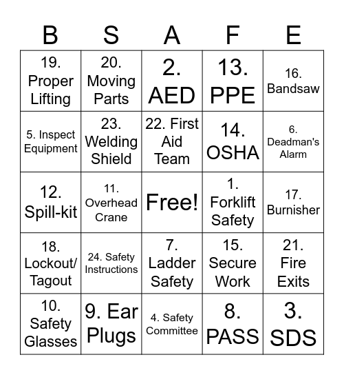 JulyFest - Safety Bingo Card