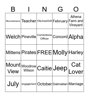 Katherine and Eli Bingo Card