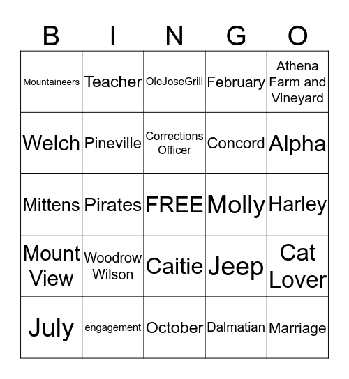 Katherine and Eli Bingo Card