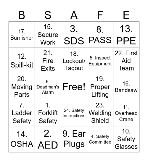 JulyFest - Safety Bingo Card