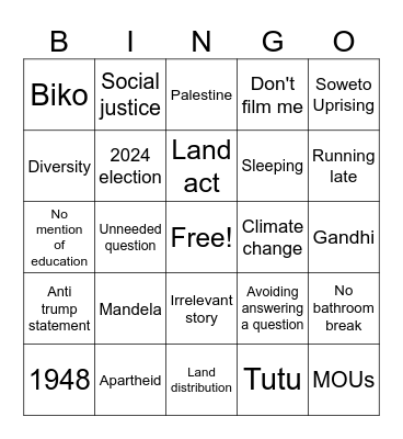 Lecture Bingo Card