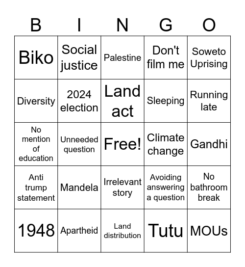 Lecture Bingo Card
