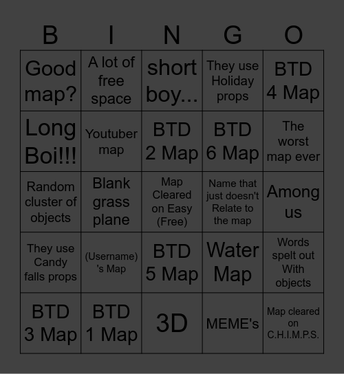 BTD 6 Map Bingo Card