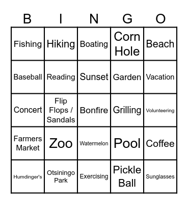 Valley Church Summer Selfie Bingo Card