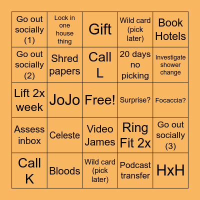 July Bingo Card