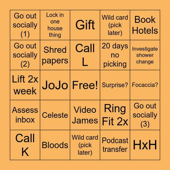 July Bingo Card