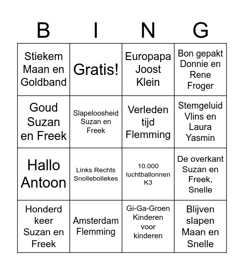 Huis de B muziek bingo Card
