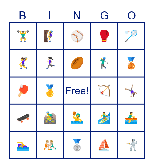 Olympic Bingo Card