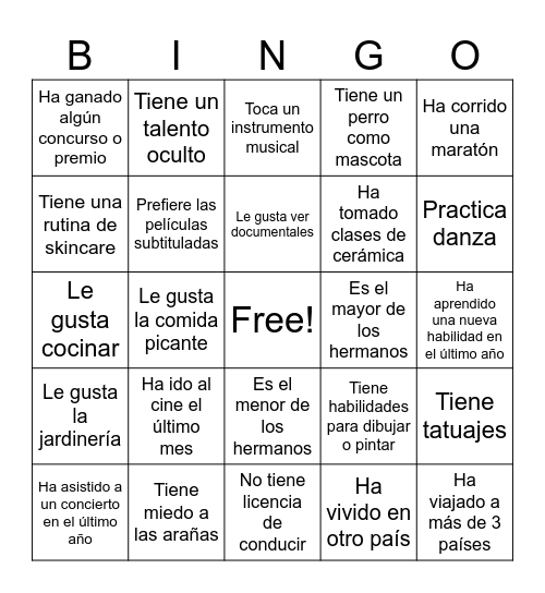 Bingo humano Bingo Card